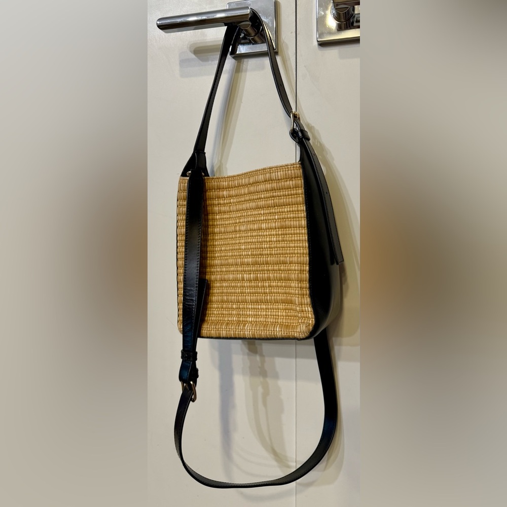 A.P.C. Virginie Rafia and Black Leather 2 way Crossbody Hand Bag - Picture 12 of 13